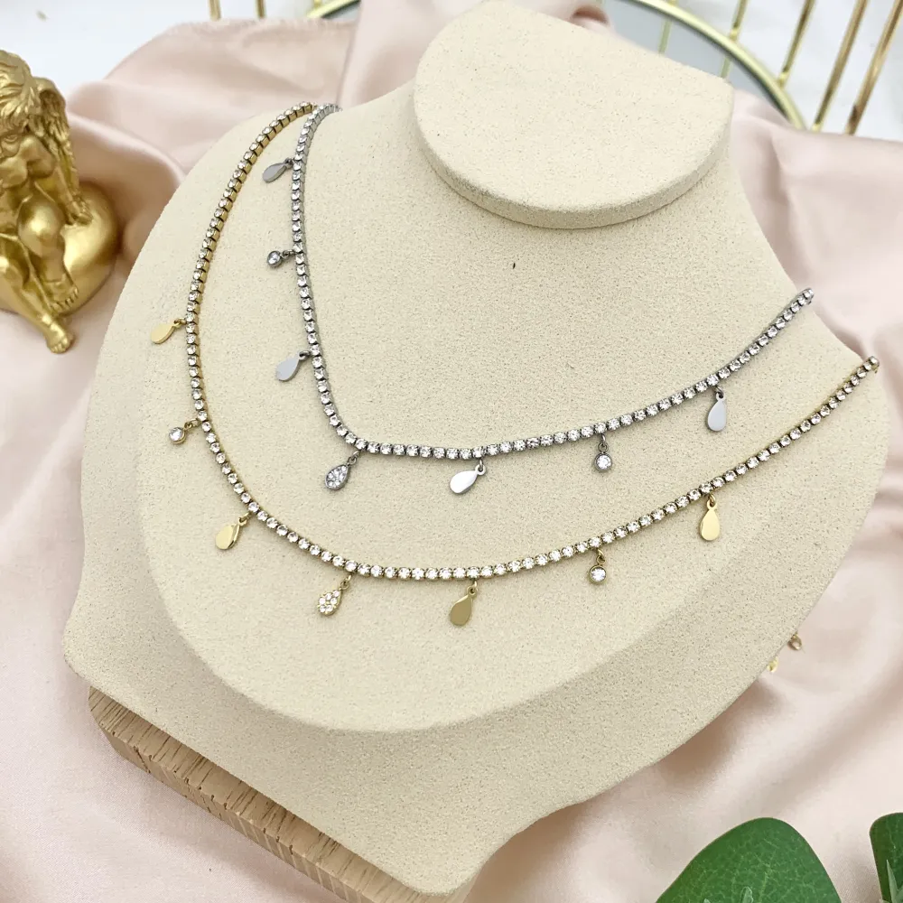 Tennis con Goccia-Collana Corta in Acciaio - CAC-103-AA2526N Goccia (Oro Giallo)