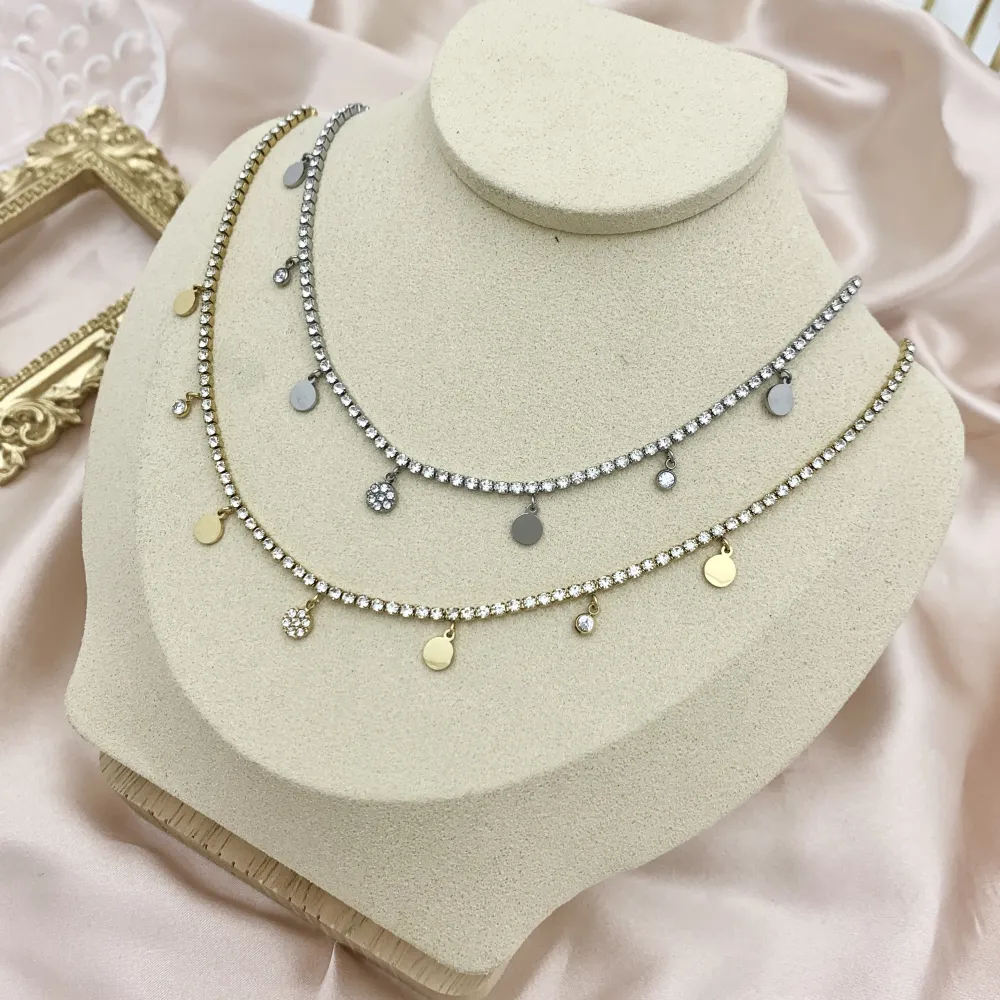 Tennis con Tondo-Collana Corta in Acciaio - CAC-103-AA2528N Tondo