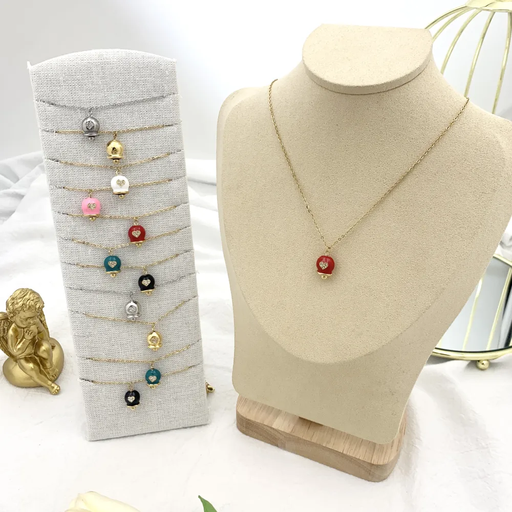 Campanello Smaltato con Cuore-Collana Girocollo in Acciaio - CAC-103-AA2700N