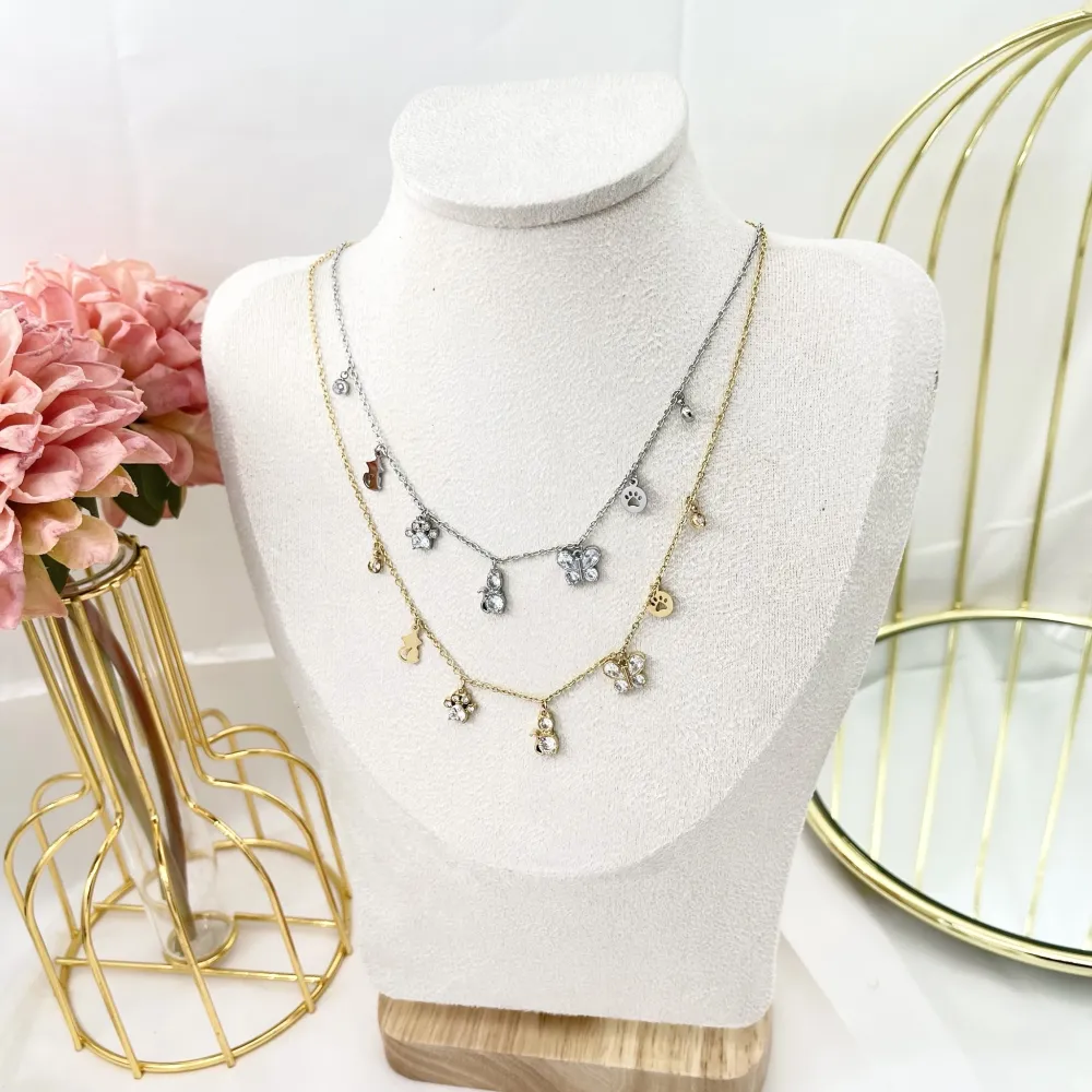 Gatto Farfalla Animali -Collana Corta in Acciaio - CAC-103-AA2786N