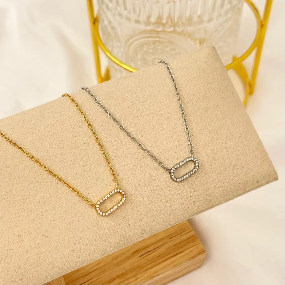 Ovale-Collana Corta in Acciaio - CAC-103-AA2830N (Oro Giallo)