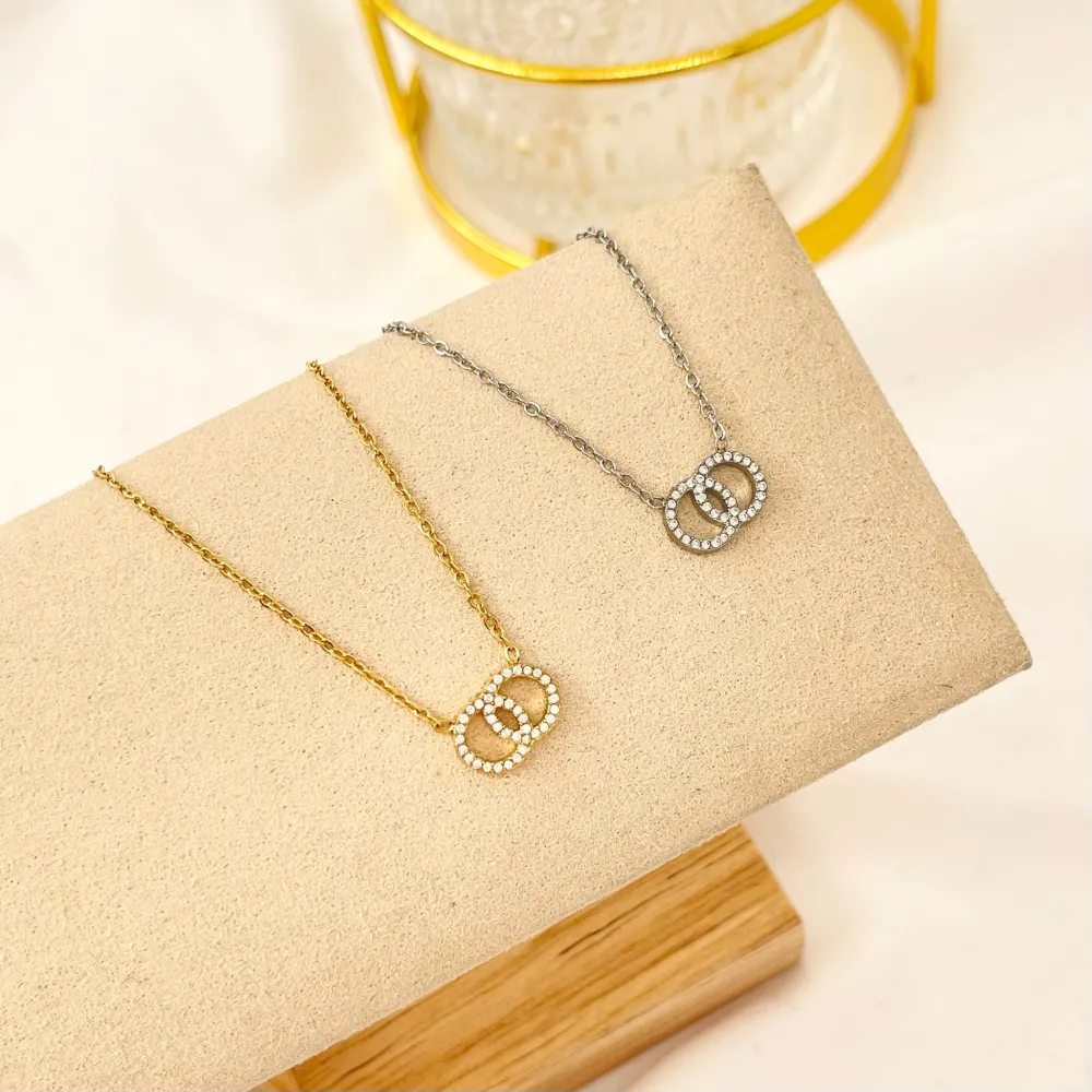 Doppio Cerchio-Collana Corta in Acciaio - CAC-103-AA2840N (Oro Giallo)