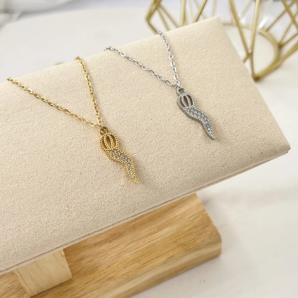 Cornino con Corona Cornetto-Collana Corta in Acciaio - CAC-103-AA2864N