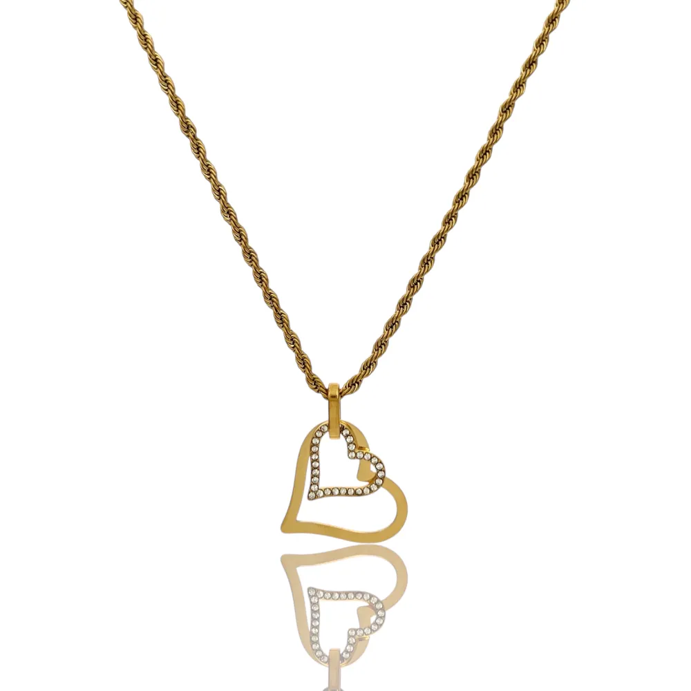 Doppio Cuore -Collana Girocollo in Acciaio - CAC-103-AA4168N