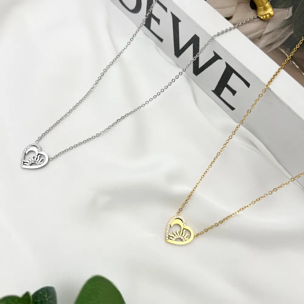 Cuore con Sole e Luna -Collana Girocollo in Acciaio - CAC-103-AA4356N