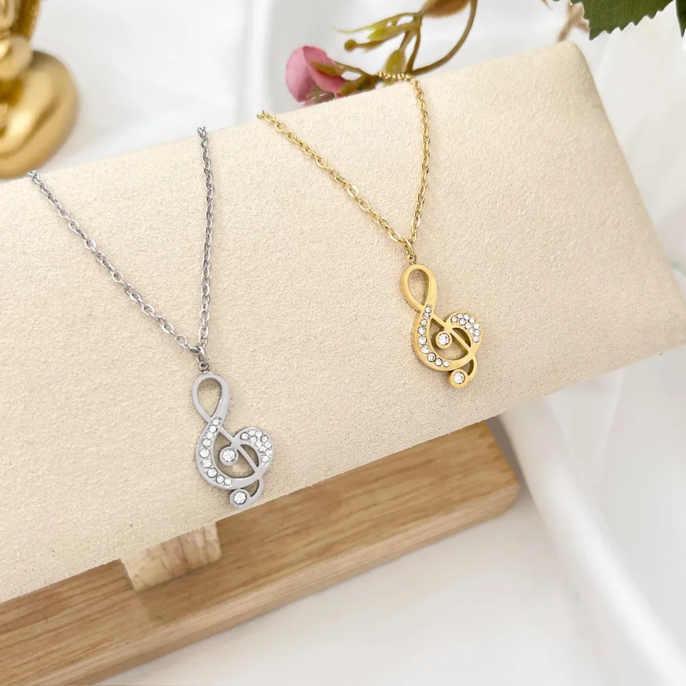 Nota Musicale-Collana Corta in Acciaio - CAC-103-AA4534N (Argento)