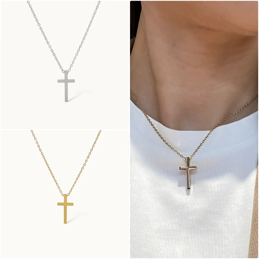[CAC-103-AA4700N] Croce Liscio -Collana Girocollo in Acciaio - CAC-103-AA4700N (Argento)