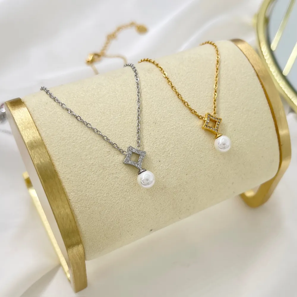 Rombo con Perla-Collana Girocollo in Acciaio - CAC-103-AA5053N