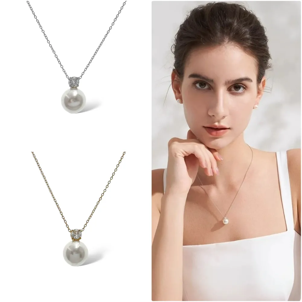 Perla con Punto Luce -Collana Girocollo in Acciaio - CAC-103-AA5069N (Argento)