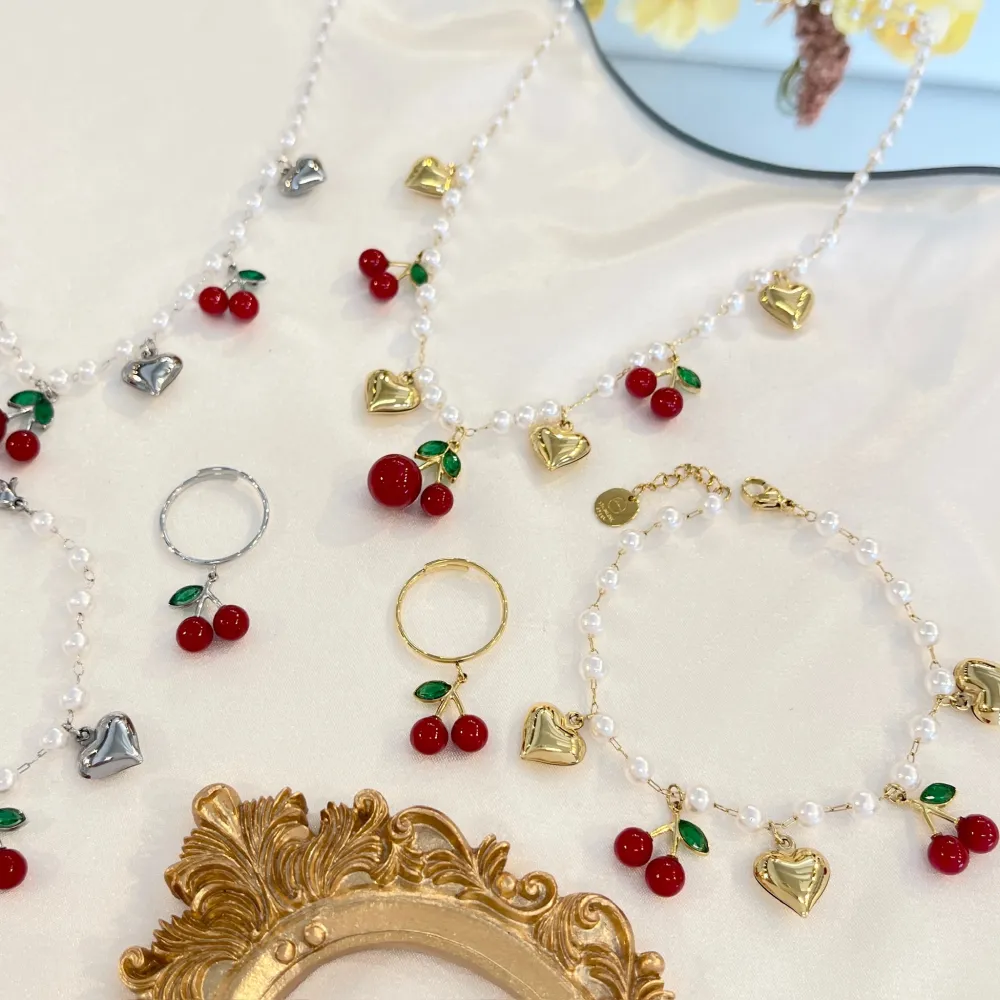 Ciliegia Cuore -Collana Corta in Acciaio - CAC-103-AA5396N (Argento)