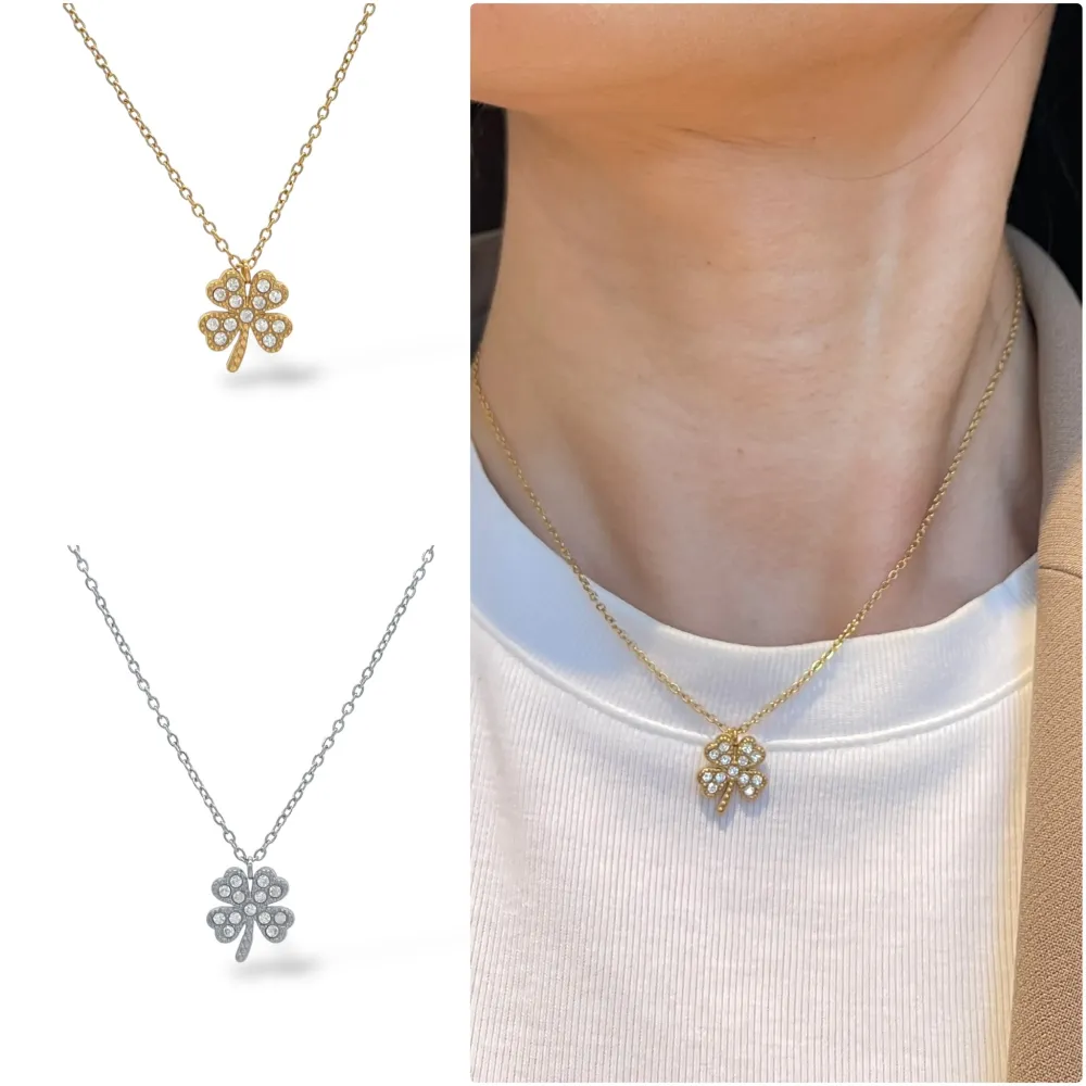 Quadrifoglio-Collana Girocollo in Acciaio - CAC-103-AA5629N (Argento)