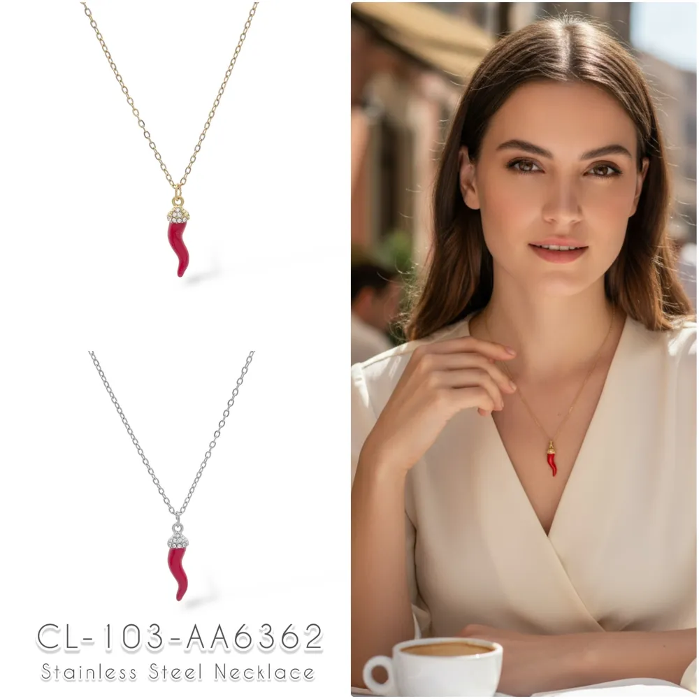 Cornino Grande-Collana Girocollo in Acciaio - CAC-103-AA5637N Grande