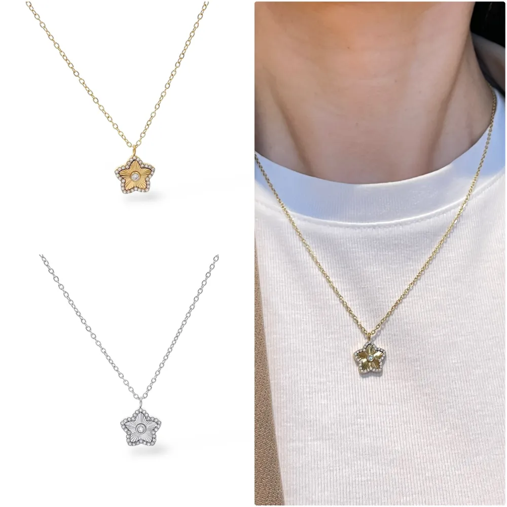 Fiore con Zirconia-Collana Corta in Acciaio - CAC-103-AA5647N