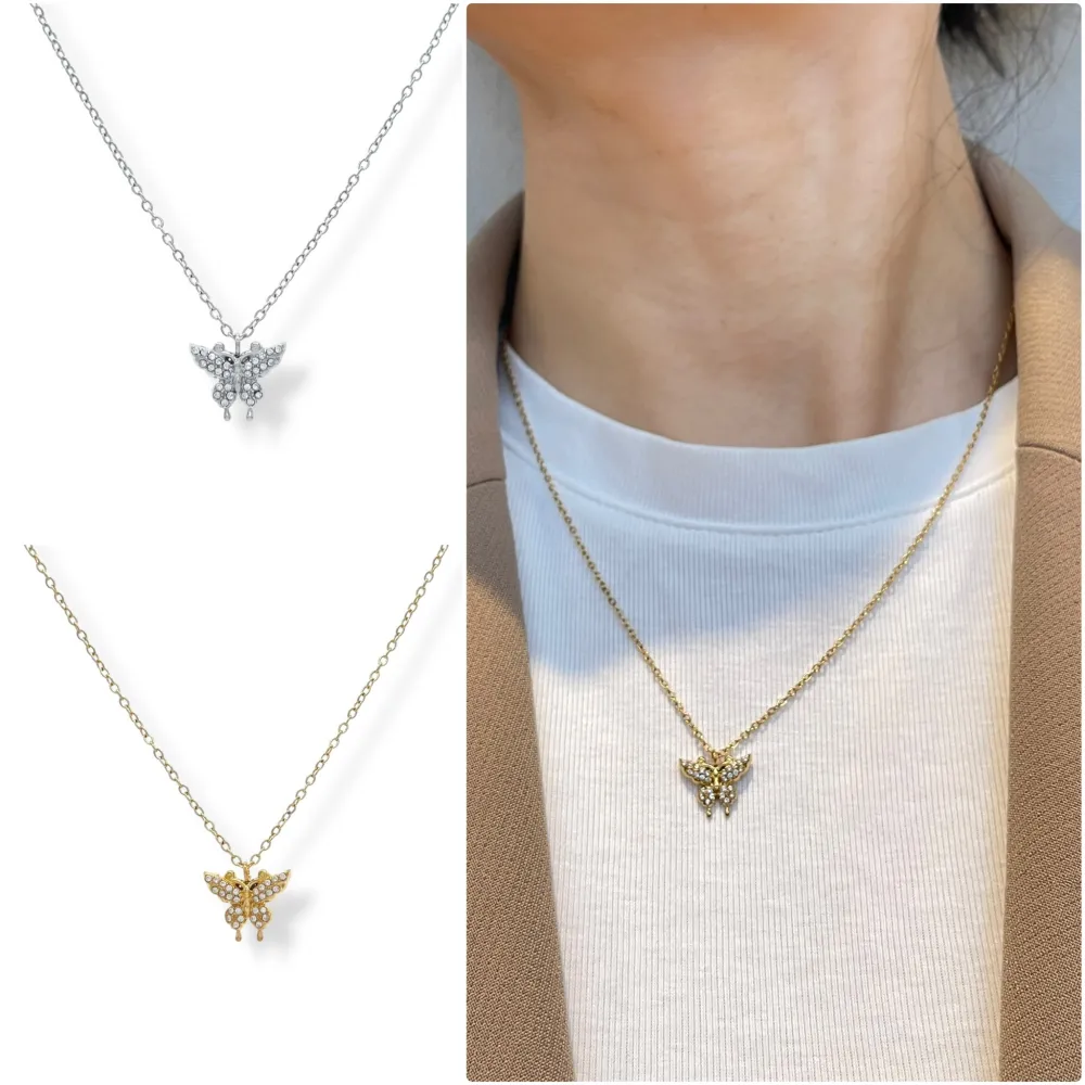 [CAC-103-AA5649N] Farfalla con Zirconia-Collana Corta in Acciaio - CAC-103-AA5649N (MIX)