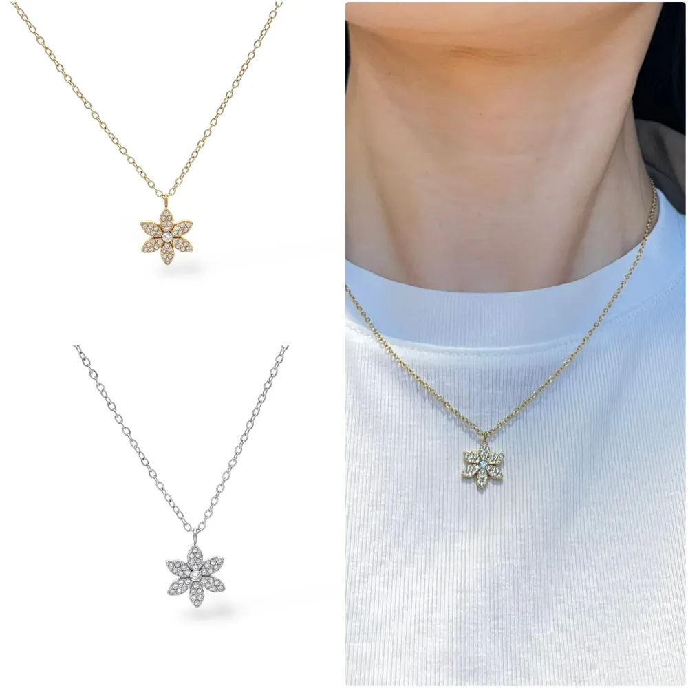 Fiore con Zirconia-Collana Corta in Acciaio - CAC-103-AA5653N