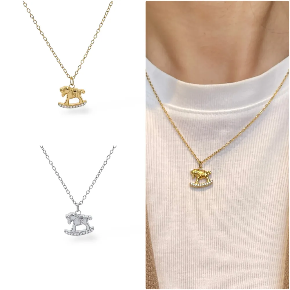Cavallo Dondolo con Zirconia-Collana Corta in Acciaio - CAC-103-AA5657N