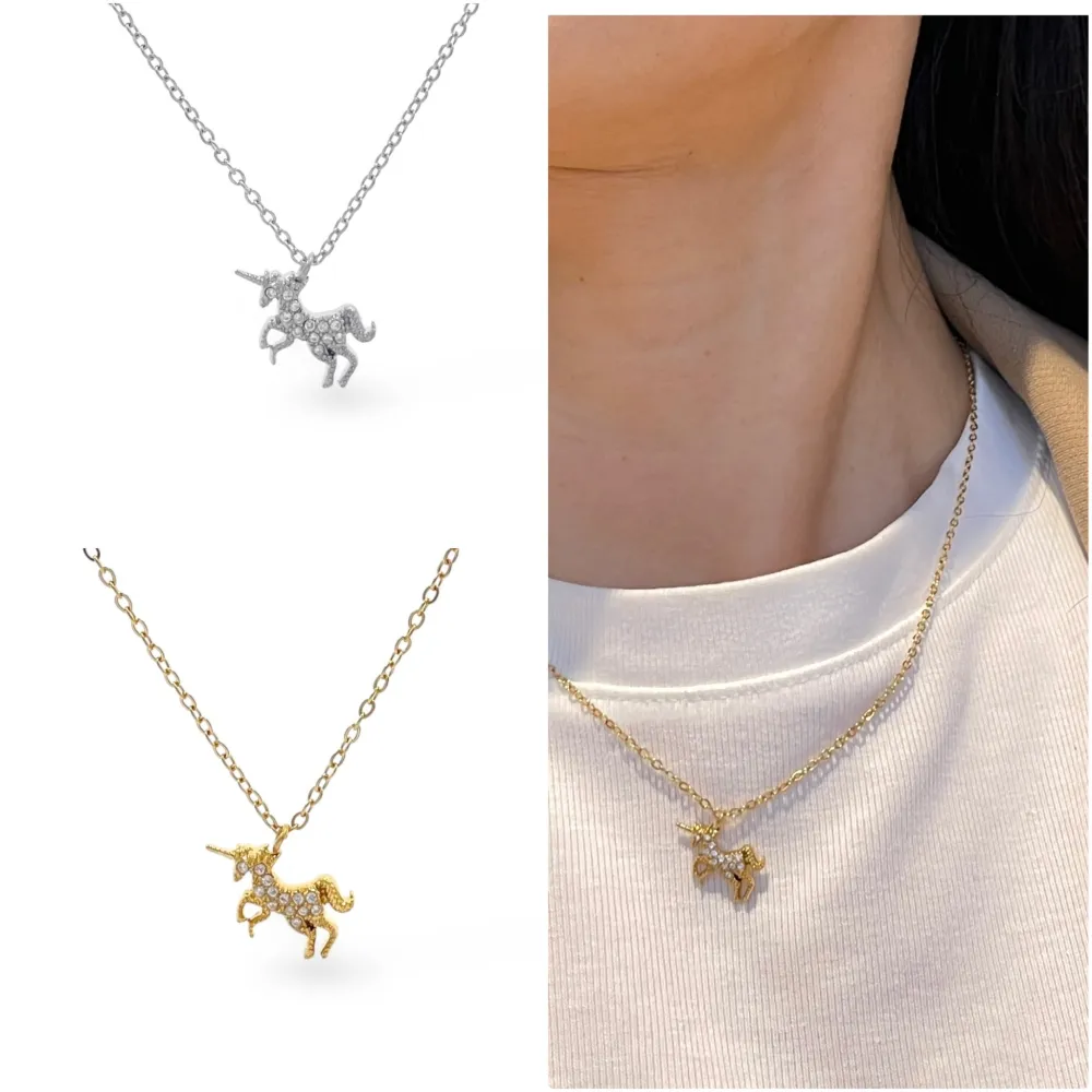 Unicorno con Zirconia-Collana Corta in Acciaio - CAC-103-AA5659N