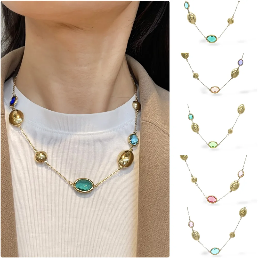 Goccia Ovale -Collana Corta in Acciaio - CAC-103-AA5716N