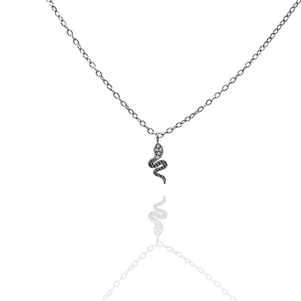 [CAC-103-AA581N] Serpente con Zirconia-Collana Corta in Acciaio - CAC-103-AA581N (Oro Giallo)