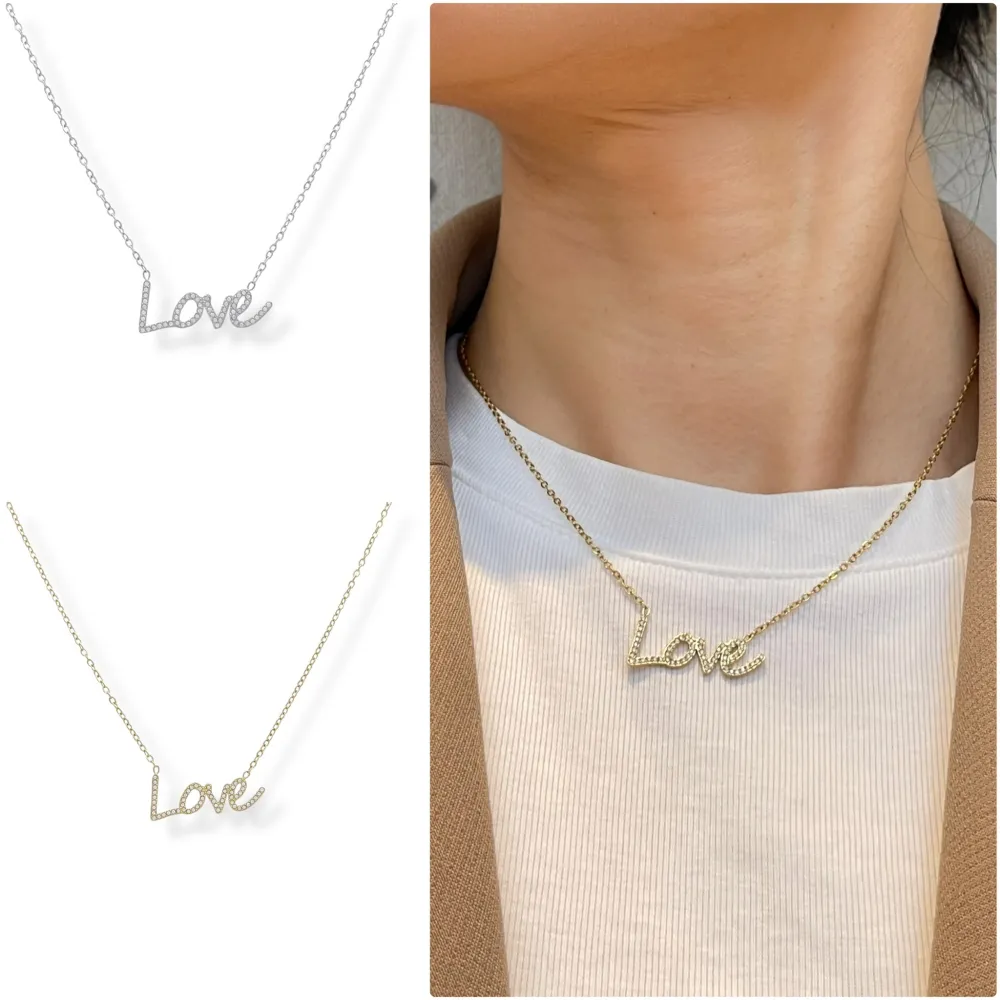 [CAC-103-AA5902N] LOVE con Zirconia-Collana Corta in Acciaio - CAC-103-AA5902N (MIX)