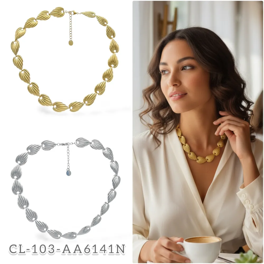 Foglia Cuore-Collana Corta in Acciaio - CAC-103-AA6141N