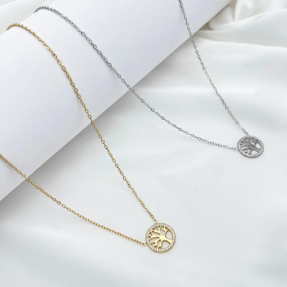 [CAC-103-AA6360N] Albero della Vita -Collana Girocollo in Acciaio - CAC-103-AA6360N (Argento)