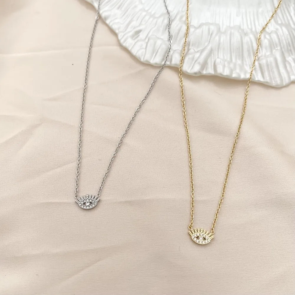 Occhio con Zirconia-Collana Corta in Acciaio - CAC-103-AA689N