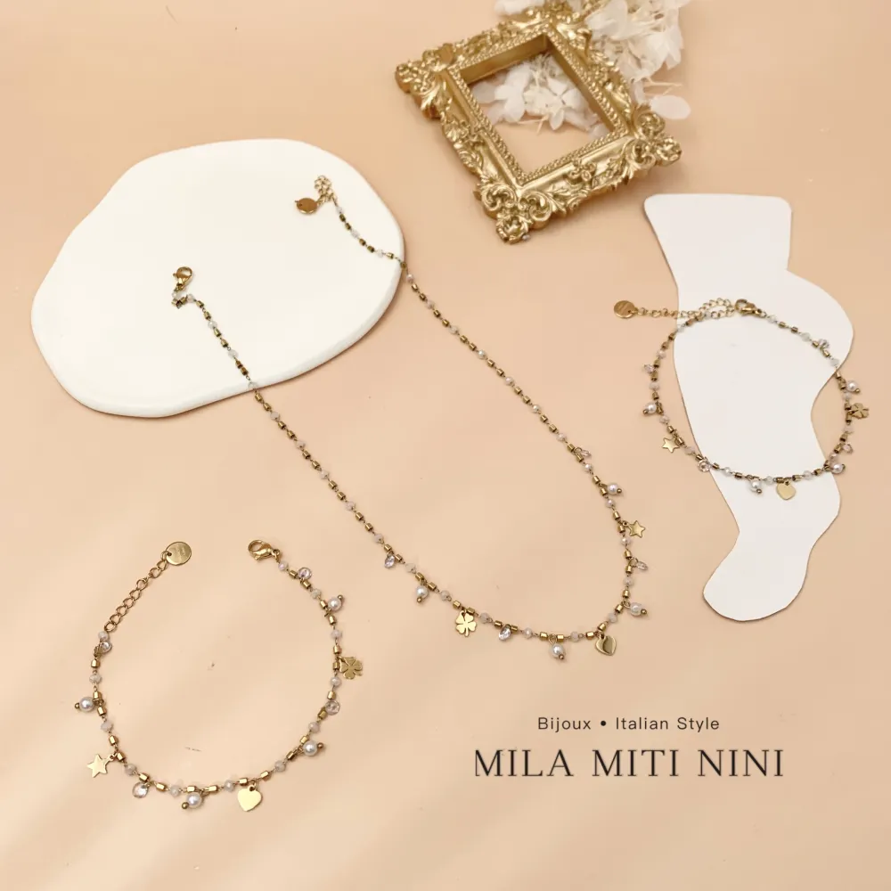 Cuore Stella Quadrifoglio -Collana Corta in Acciaio - CAC-103-AA79N