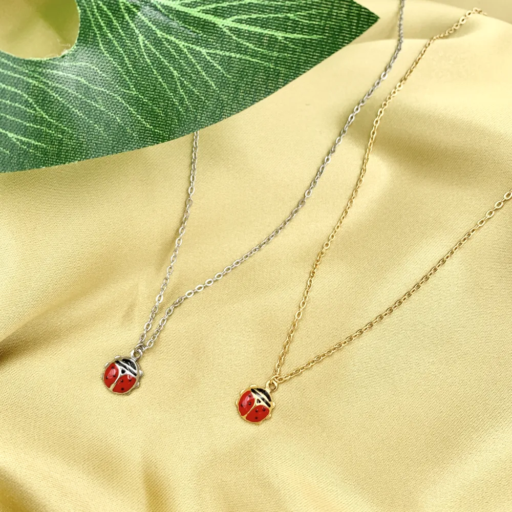 Coccinella Smaltata-Collana Corta in Acciaio - CAC-103-AA831N