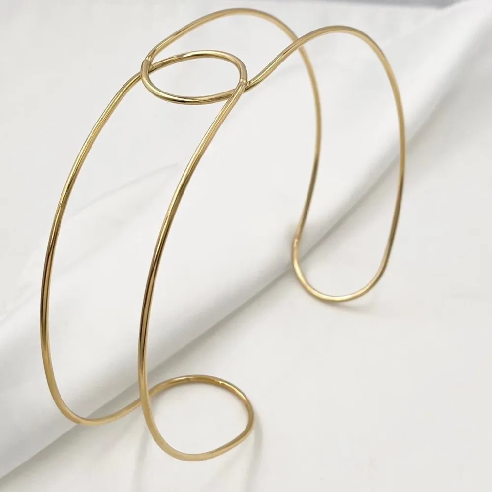 Doppio Cerchio Alto-Collana Chocker Acciaio - CAC-103-AA933Ns (Oro Giallo)