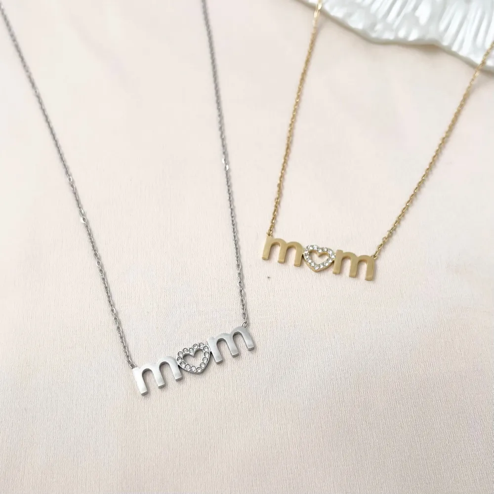 Mom Mamma-Collana Corta in Acciaio e Zirconia - CAC-103-AA953N (Oro Giallo)