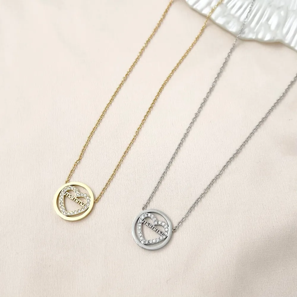 Cuore con Mamma-Collana Corta in Acciaio e Zirconia - CAC-103-AA955N
