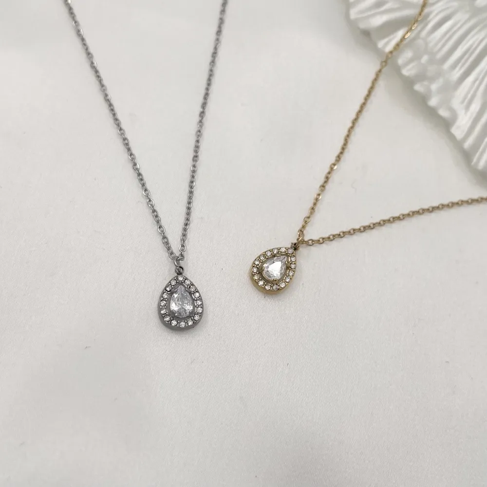 Goccia con Strass-Collana Corta in Acciaio - CAC-103-AA993N (Oro Giallo)