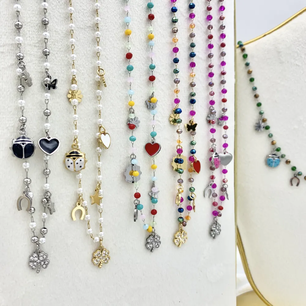 Fortuna Coccinella Quadrifoglio-Collana Corta in Acciaio con Cr - CAC-107-AA776N