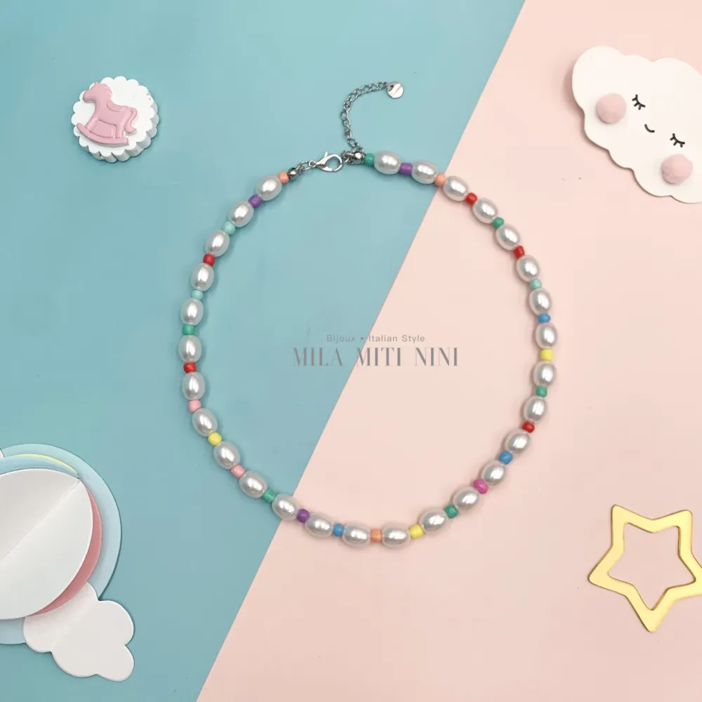 [CAC-176-427] CAC176-427-Perline e Perla- Collana Corta - CAC-176-427