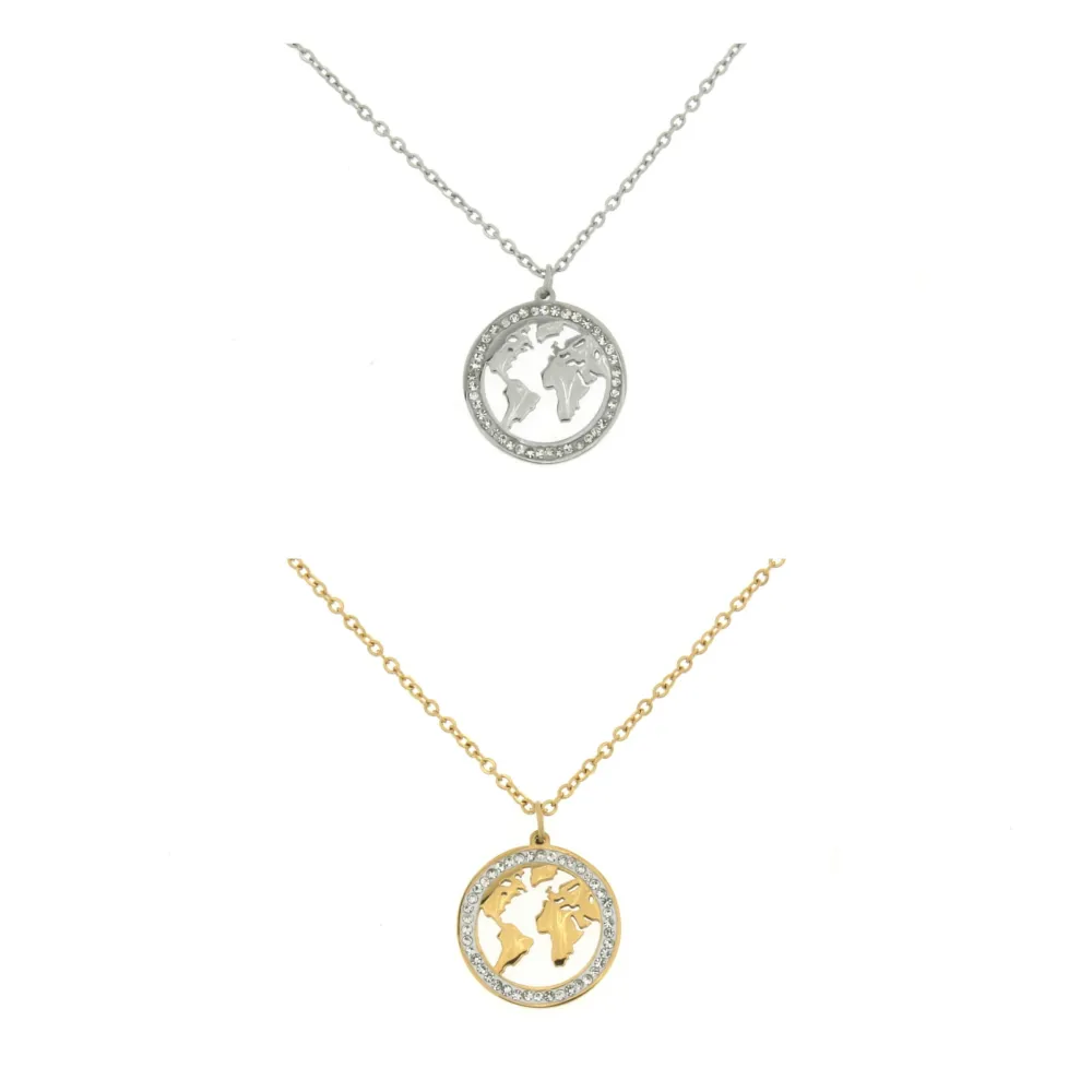 Mondo -Girocollo in Acciaio con Strass - CAC-413-168 (Argento)