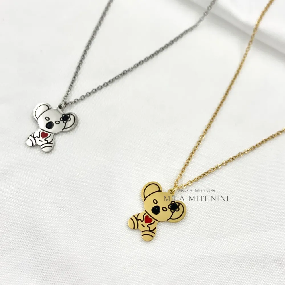 Koala Smaltata-Collana Corta in Acciaio - CAC-413-1720