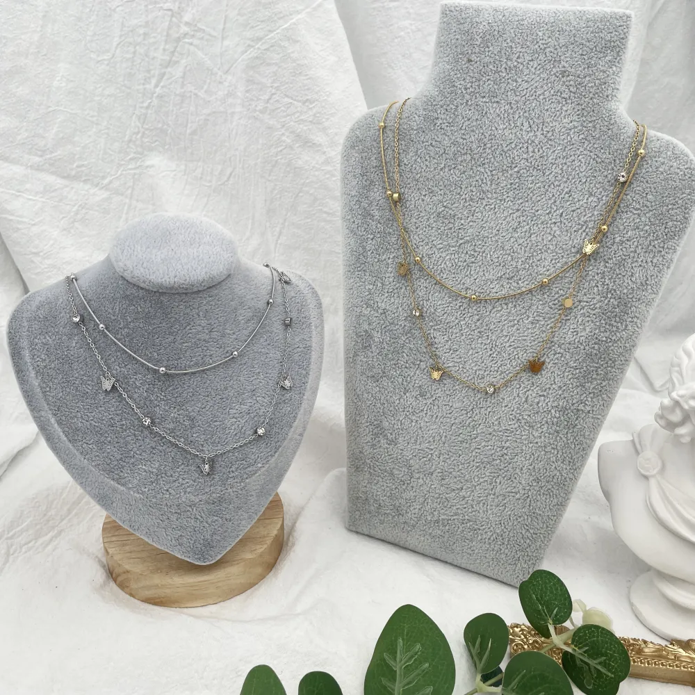 Doppio Farfalla-Collana Corta in Acciaio - CAC-413-1875a