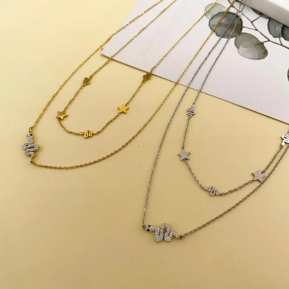 Serpente con Strass-Collana Corta in Acciaio - CAC-413-1962