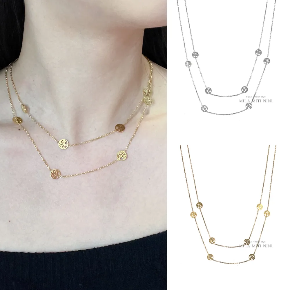 Doppio con Albero della Vita-Collana Corta in Acciaio - CAC-413-1978