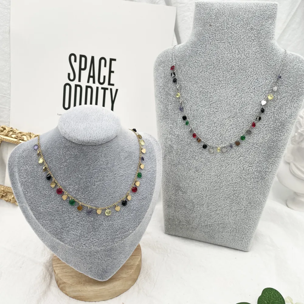 Zirconia e Cuore-Collana Corta in Acciaio - CAC-413-2060