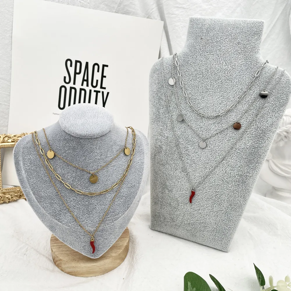 Multifilo con Cornino -Collana Corta in Acciaio - CAC-413-2078