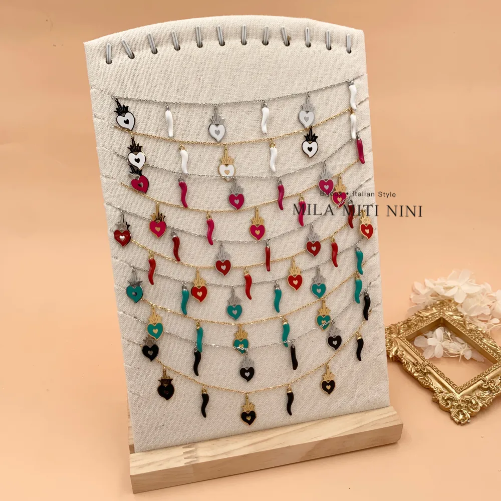 Sacro Cuore e Cornino-Collana Corta in Acciaio - CAC-413-2087