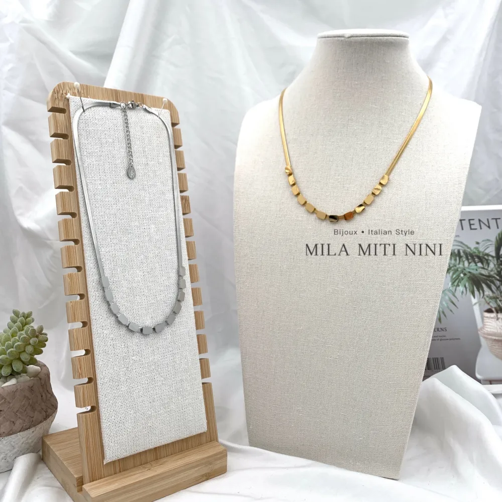 Rettangolino-Collana Corta in Acciaio - CAC-413-2145 -2146