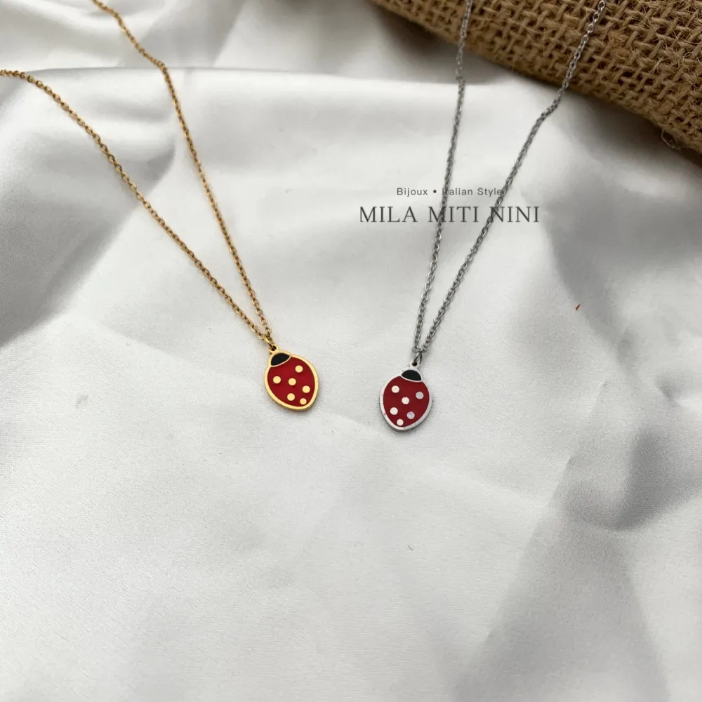 Coccinella Smaltata-Collana Corta in Acciaio - CAC-413-2149 (Oro Giallo)
