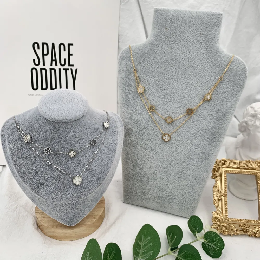 Doppio Catena con Quadrifoglio -Collana Corta in Acciaio - CAC-413-2165