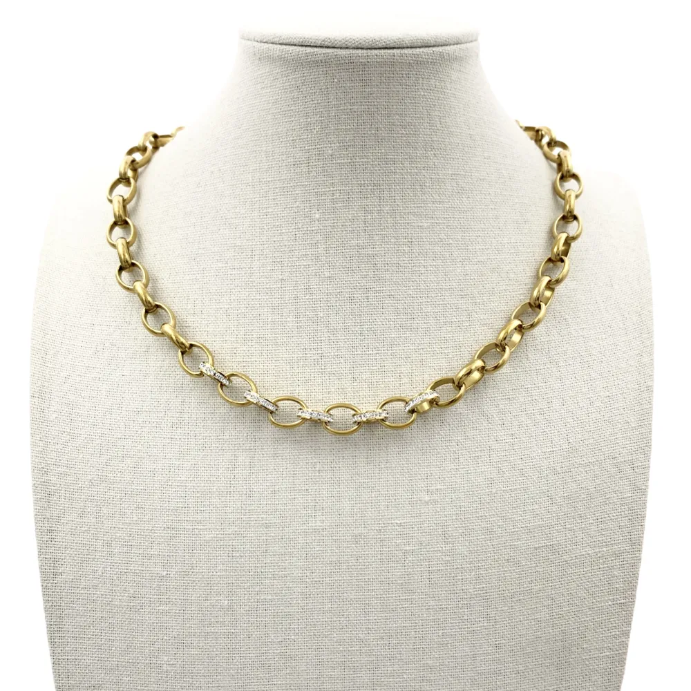 CAC7307-Catena con Strass- Collana Corta in Acciaio - CAC-413-2188 (Argento)