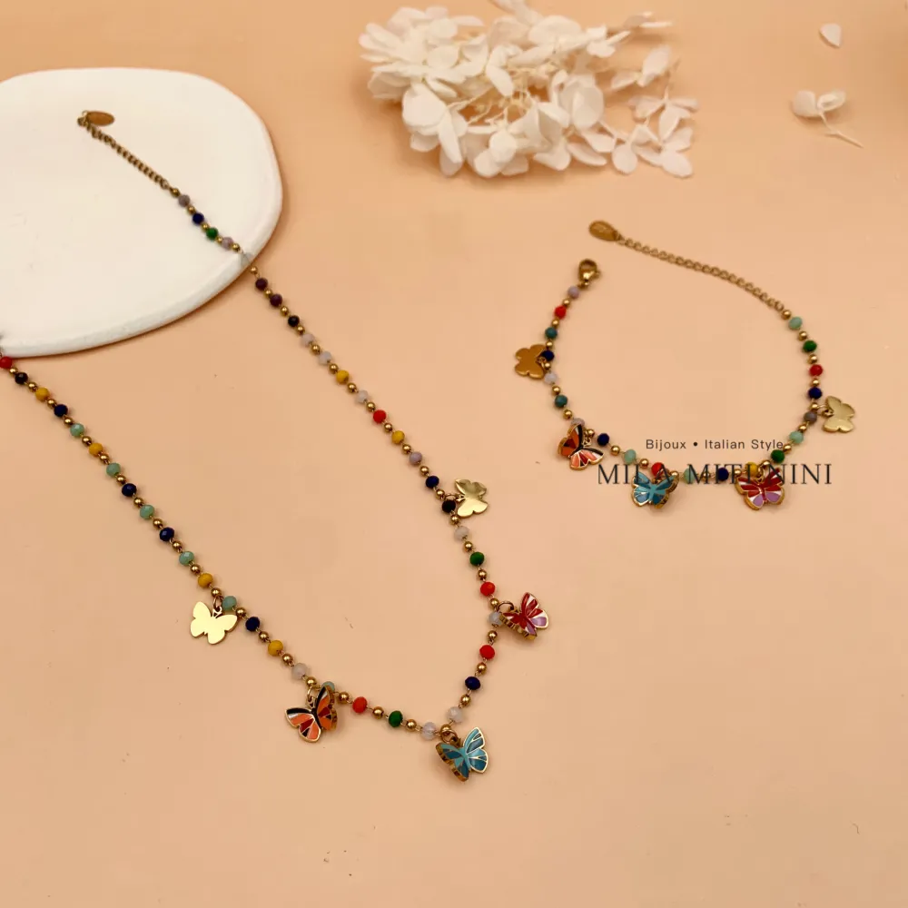 [CAC-413-2237] Farfalla Smaltata-Collana Corta in Acciaio - CAC-413-2237 (Fucsia)