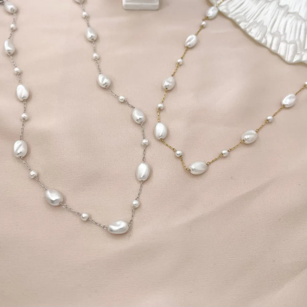 Perla Ovale-Collana Corta in Acciaio - CAC-413-2547 (Oro Giallo)