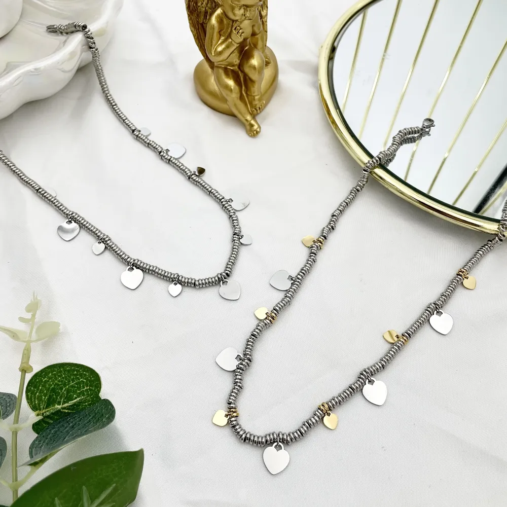 Catena Anellini con Cuore-Collana Corta in Acciaio - CAC-413-2551 (Acciaio)